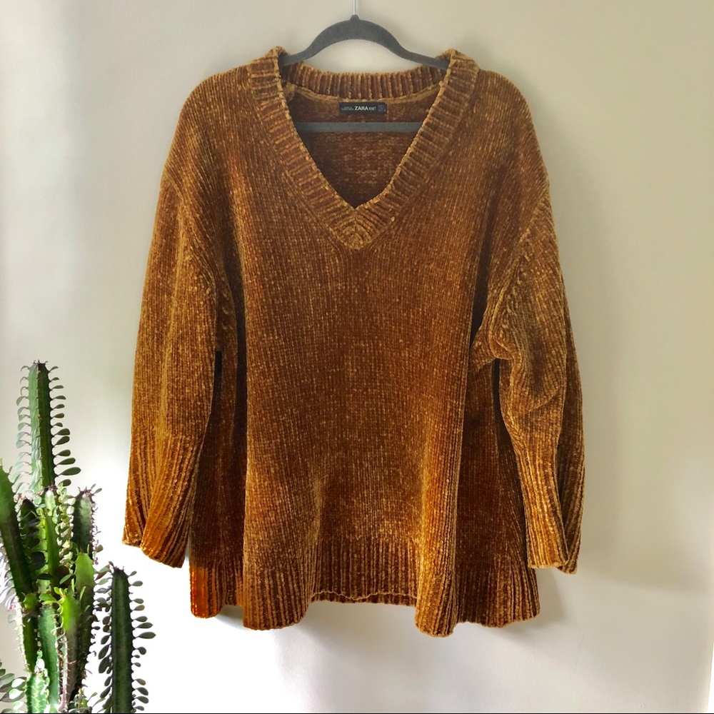 Zara Mustard Chenille V-Neck Sweater